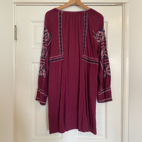 Free People burgundy embroidered tunic dress size M - Picture 5 of 8